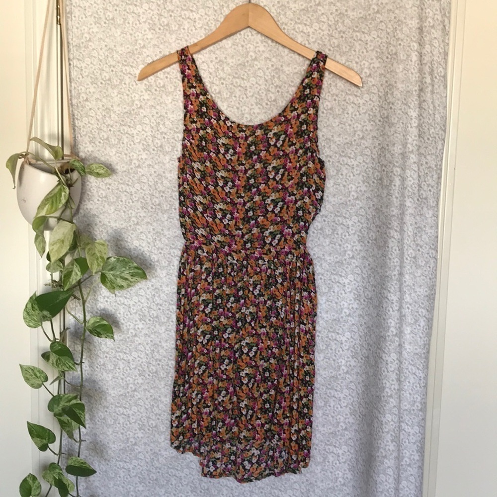 Floral high low cut out dress with zipper back